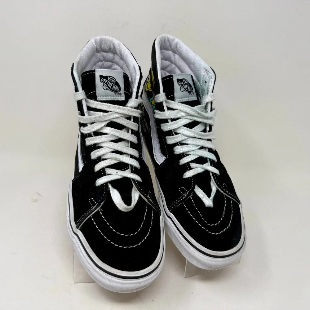 Vans Sk8-Hi Smiley Face Off The Wall Black High Top Sneakers Mens 7 Womens 8.5